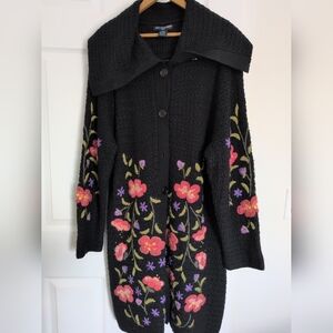 Saint Tropez West Black Floral Embroidered Cardigan 2xl